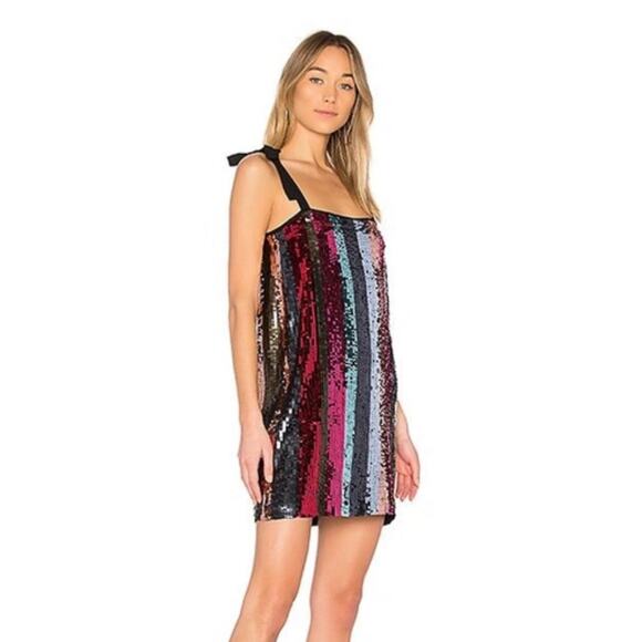 TANYA TAYLOR Erykah Sequin-striped Mini Dress In Sunset Multi Size 4 - Picture 1 of 16